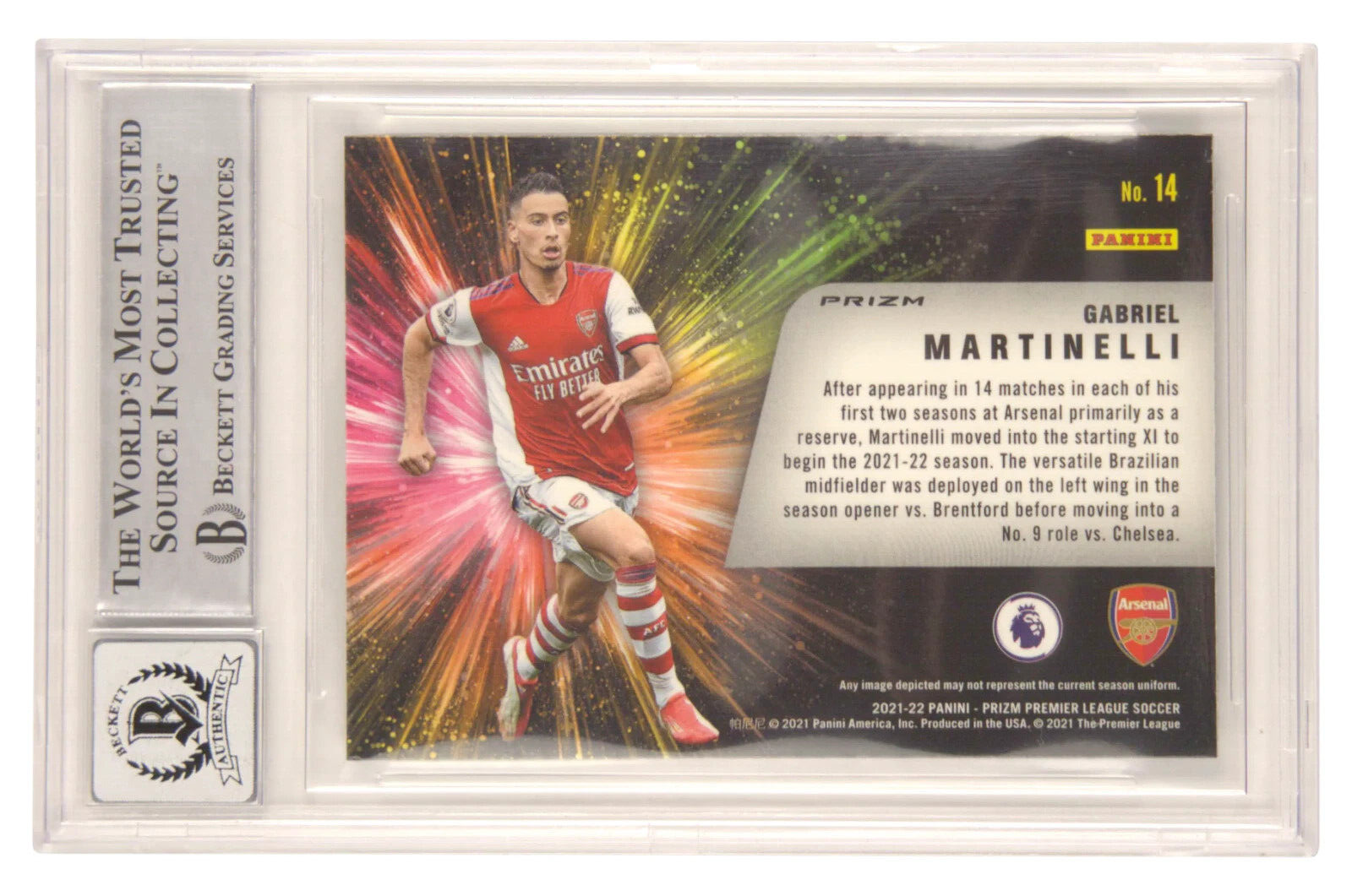 Gabriel Martinelli Signed 2021-22 Panini Prizm EPL Silver #14 – BGS 10 Autograph